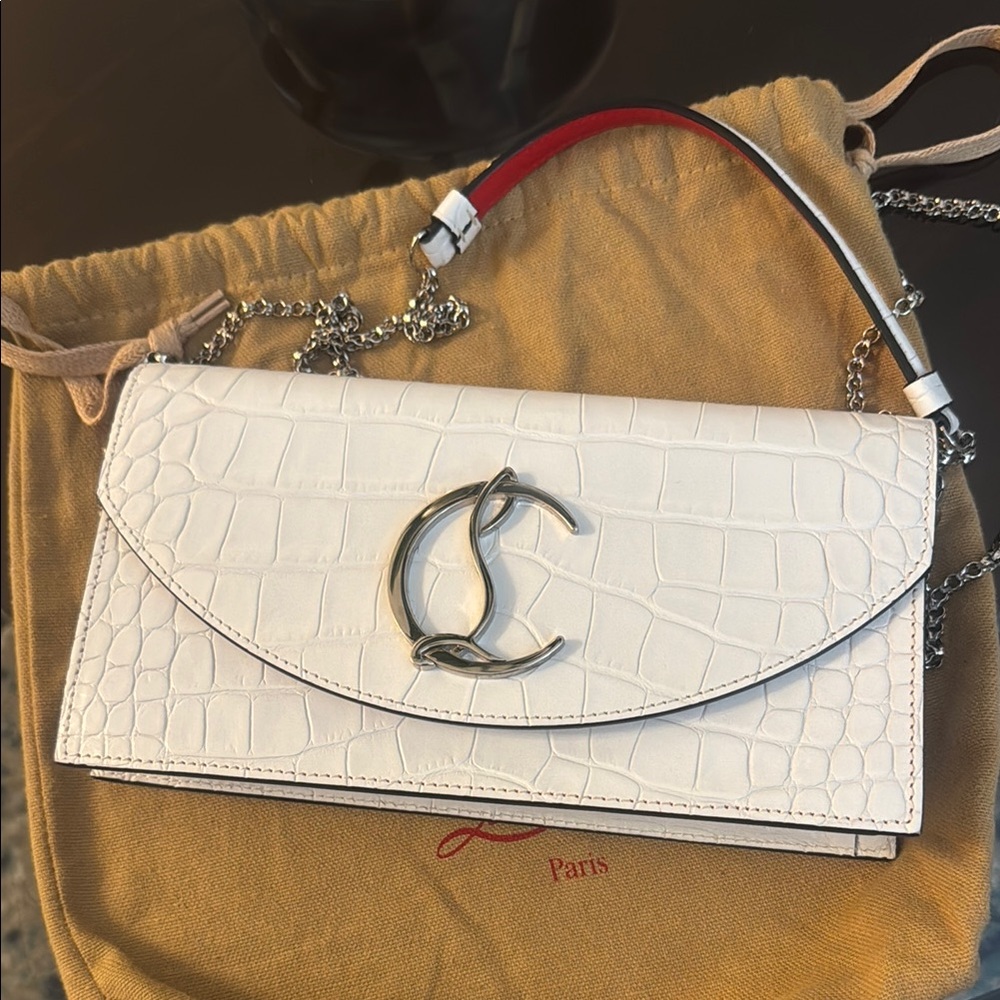 Christian Louboutin White Croc-Embossed Clutch